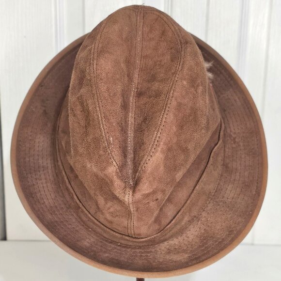Vintage London Fog Suede Leather Brown Fedora Hat Gentlemen Classic Men's Med 7 - Picture 5 of 8